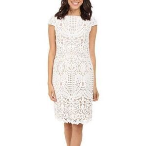 NWT Nue by Shani Midi Cap Sleeve Eyelet Dress White Nude Lace 6